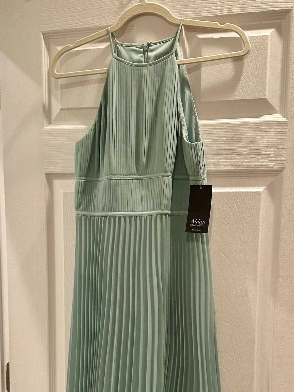 Aidan Mattox Pleated Halter Midi Dress - Sage